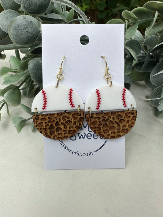 Baseball  Medium Round Leopard Earrings