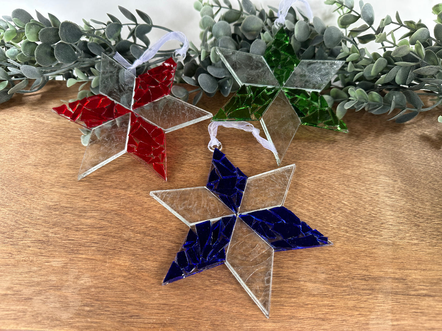 Six-point STAR,  Mosaic Glass Ornament (#2 chip)
