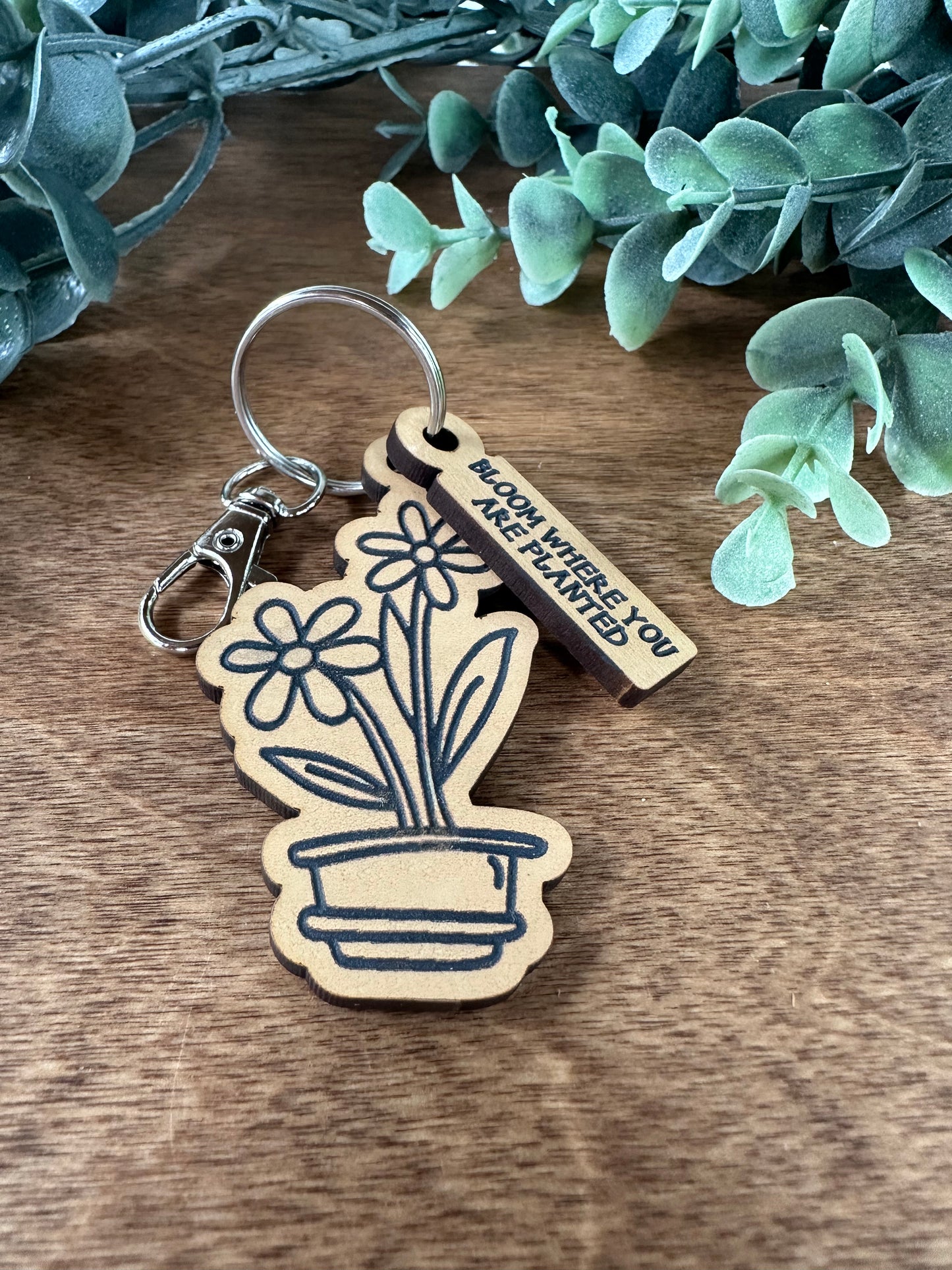 "Bloom Where You Are Planted" Flowerpot Keychain