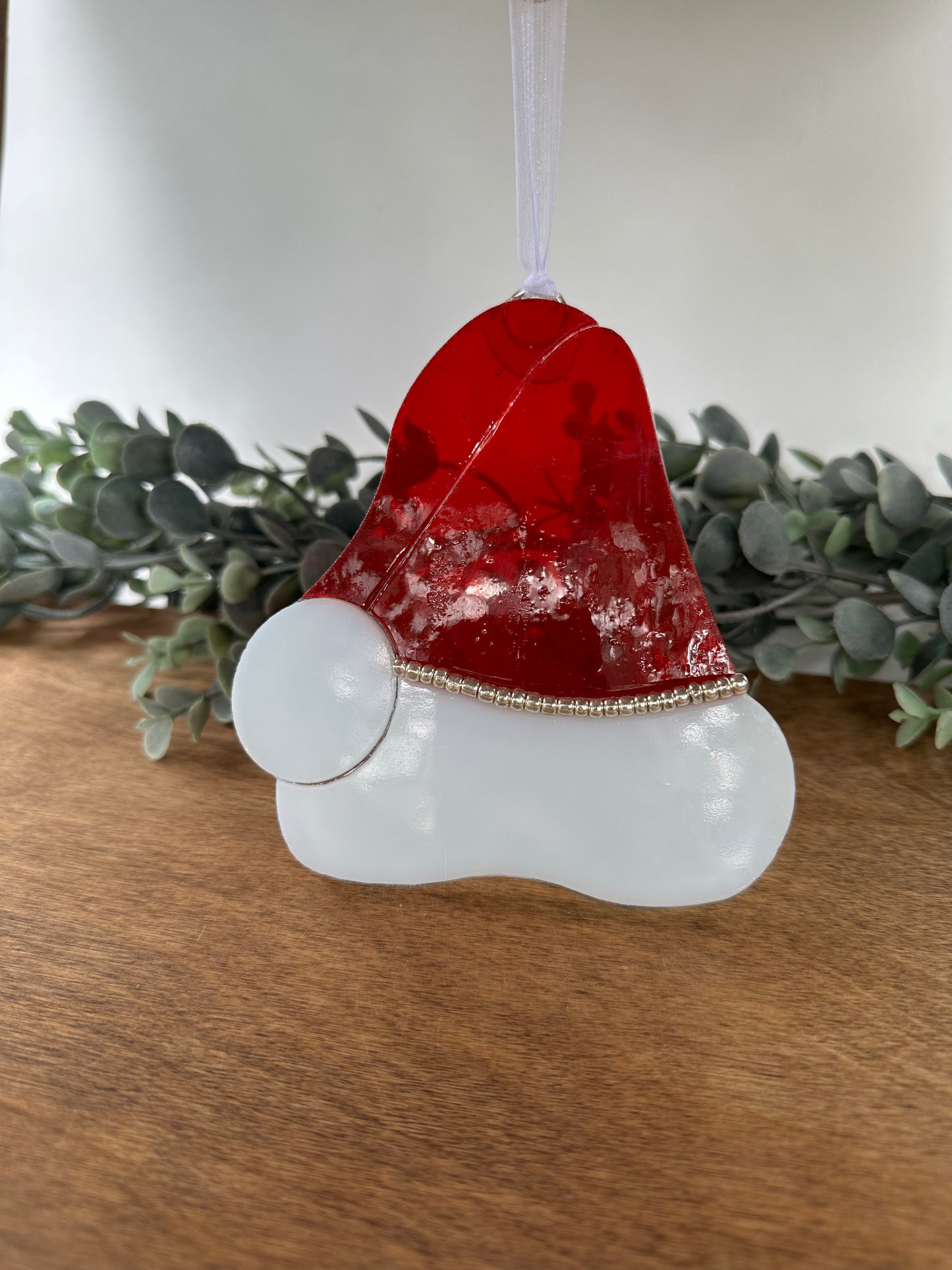 Santa Hat Mosaic Glass Ornament #2