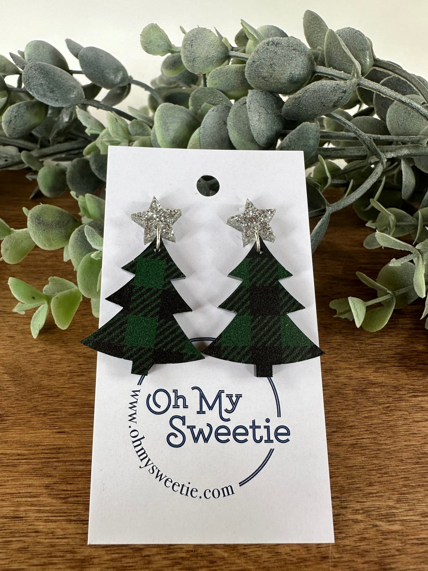 Christmas Tree Earrings - Green Buffalo Plsid