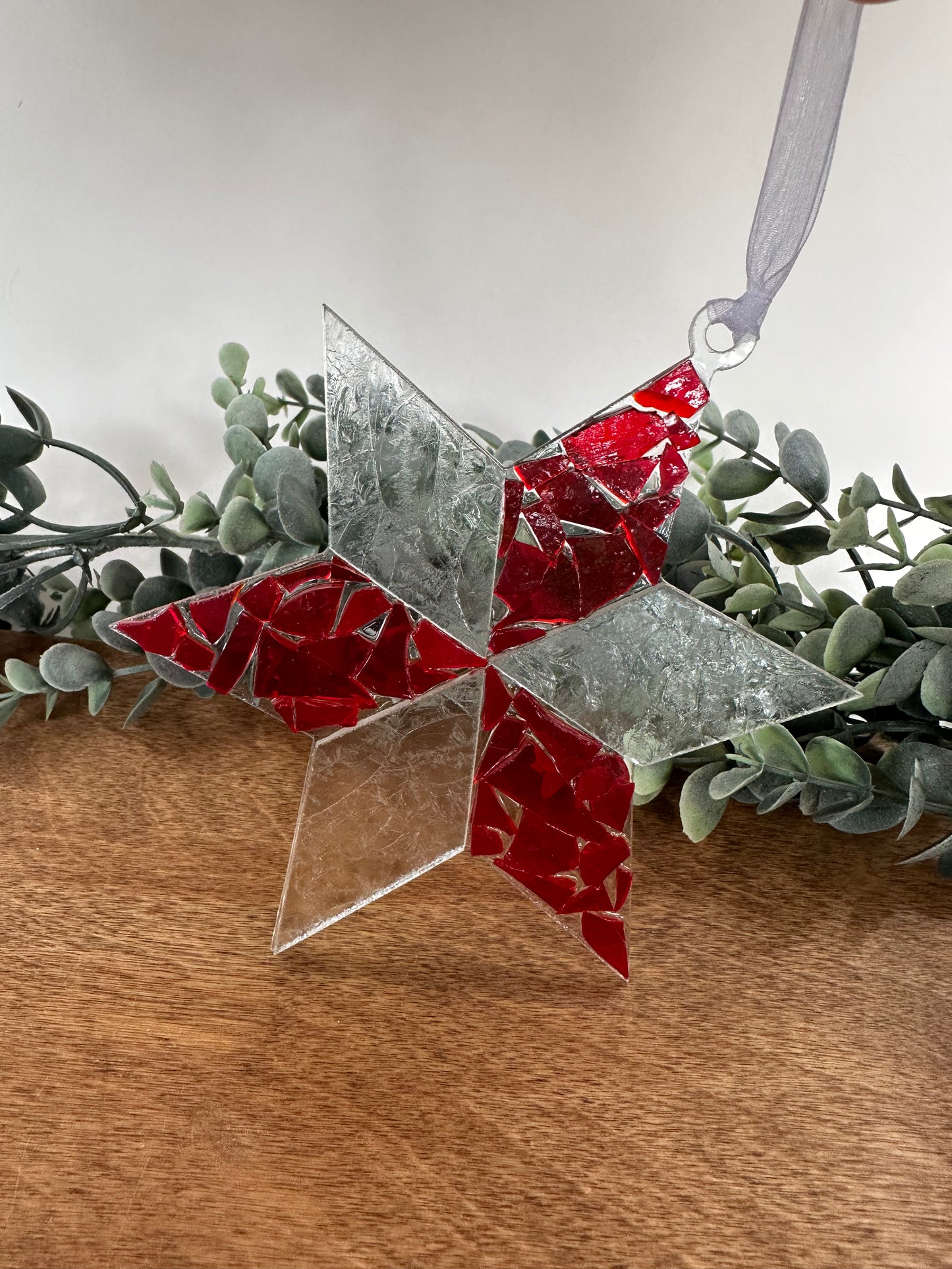 Six-point STAR,  Mosaic Glass Ornament (#2 chip)