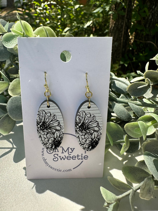 Barnwood Floral Oval Earrings