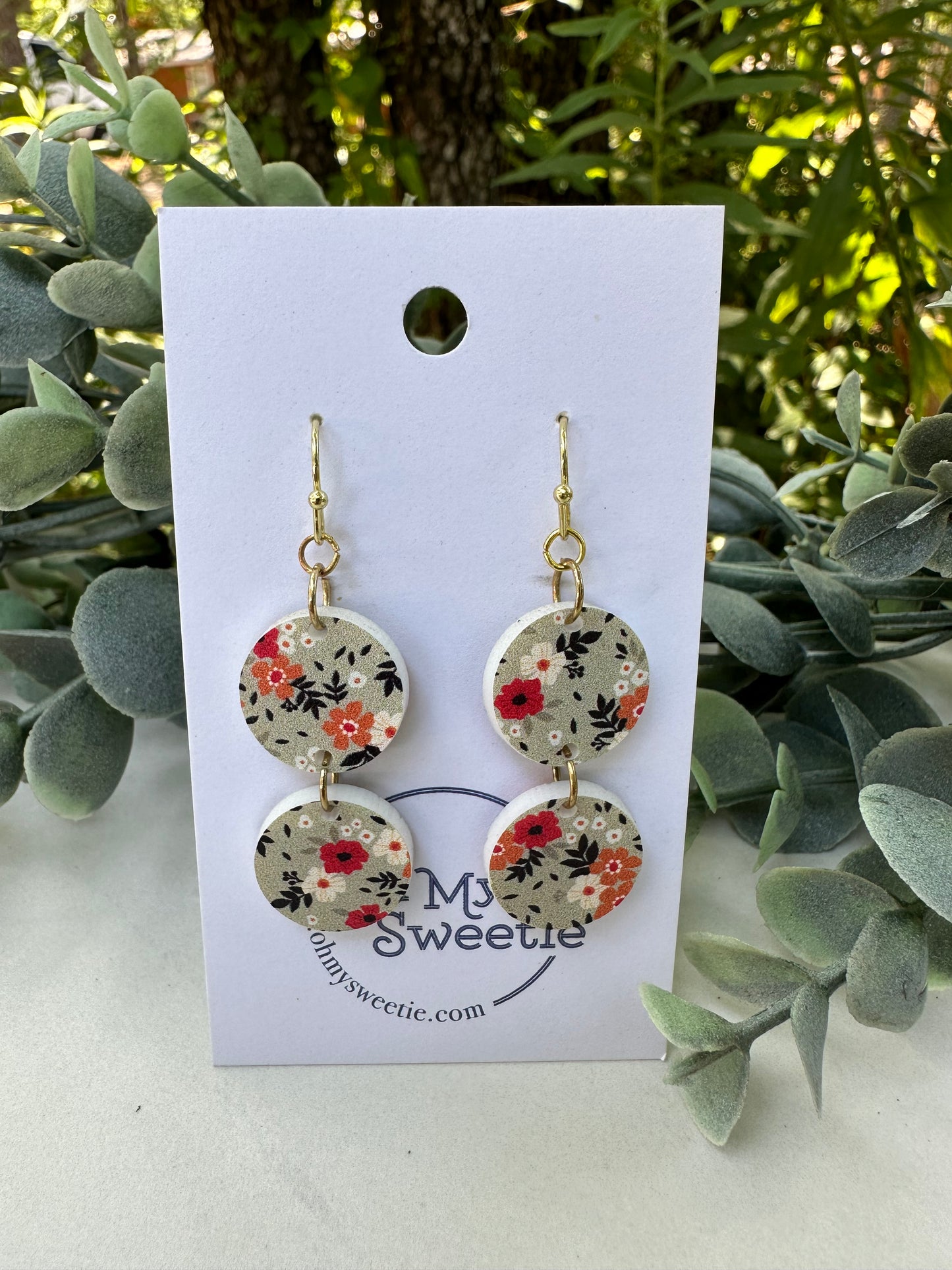 Fall Sage Floral Double Drop Earrings