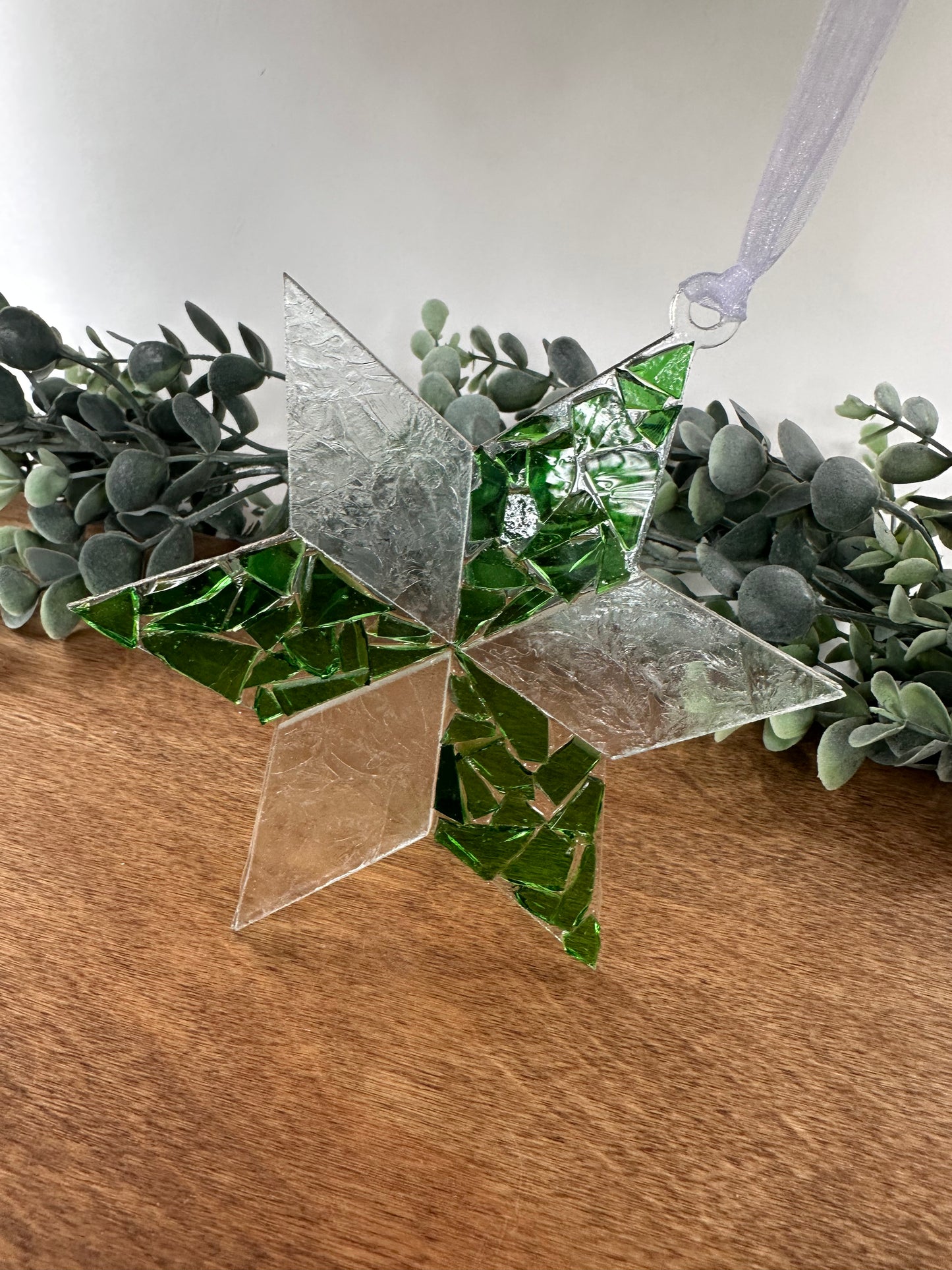 Six-point STAR,  Mosaic Glass Ornament (#2 chip)