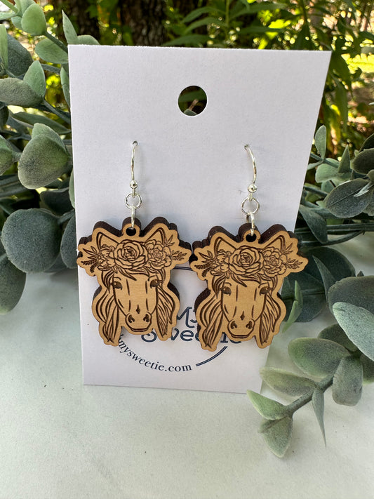 Engraved Floral Horse Earrings