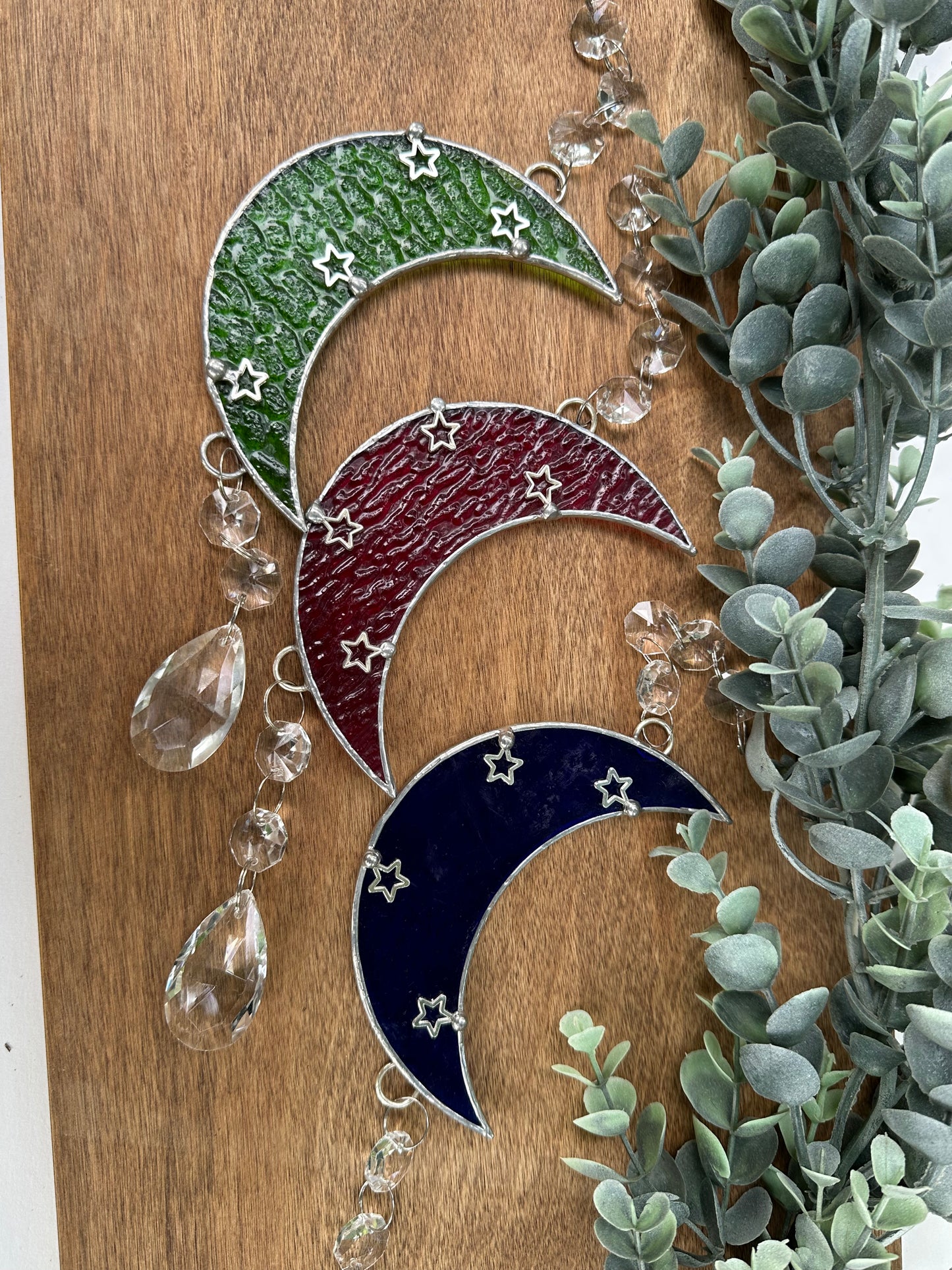 MOON Stained Glass with Crystals and Stars
