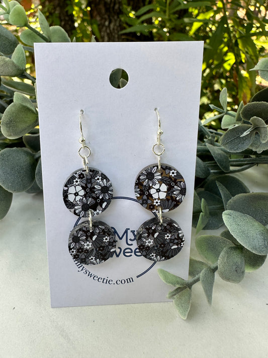 Black Floral Double Drop Earrings
