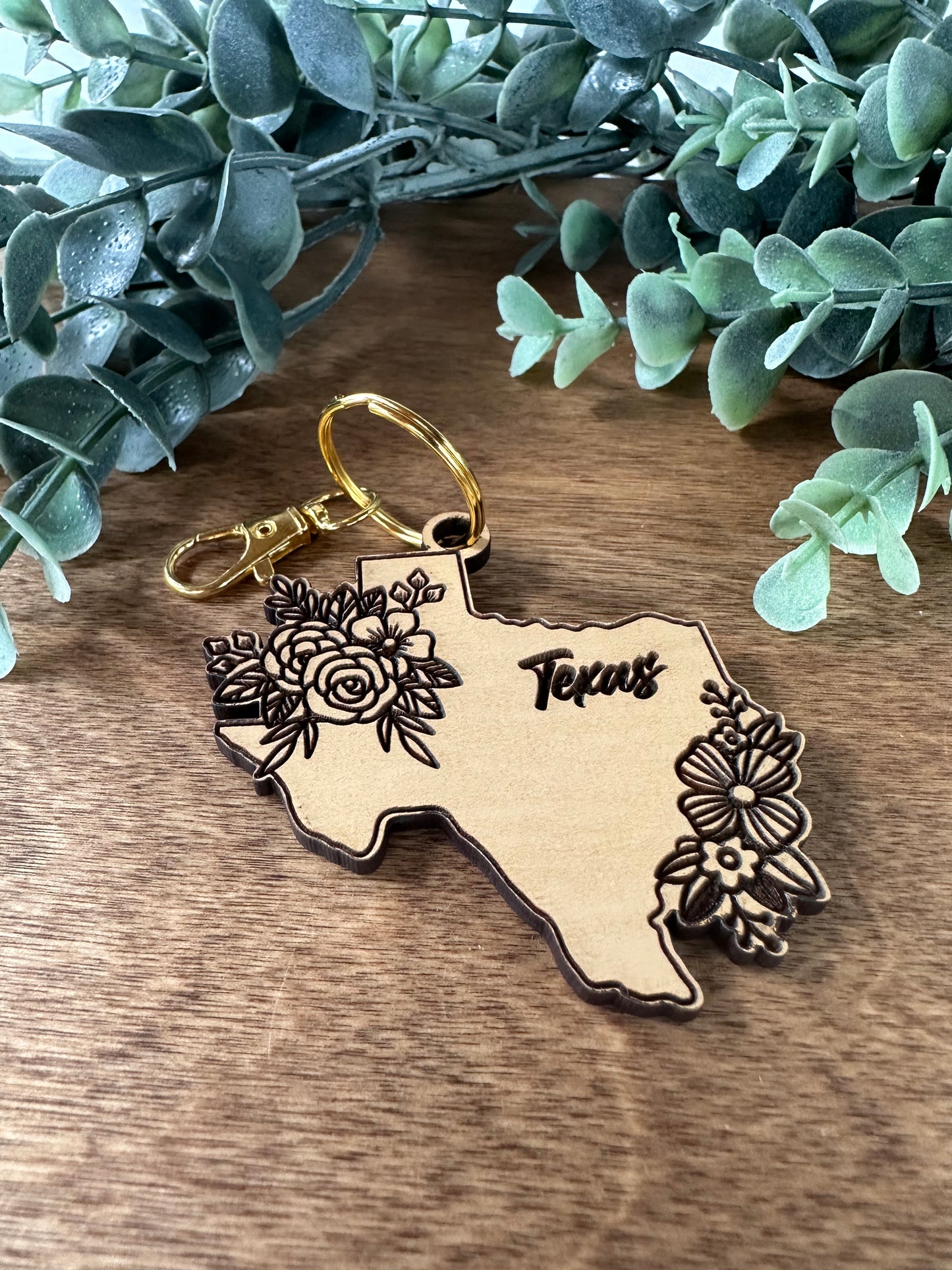 State-Shaped Floral Keychain