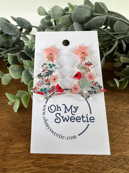 Christmas Tree Earrings - Floral