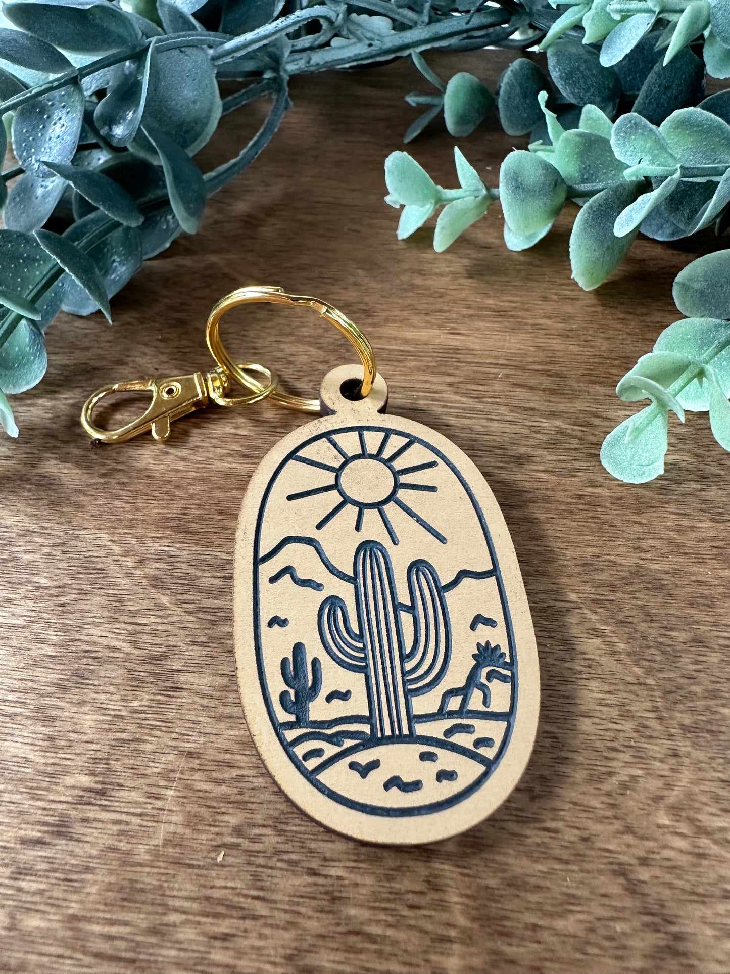 Desert Cactus engraved Keychain