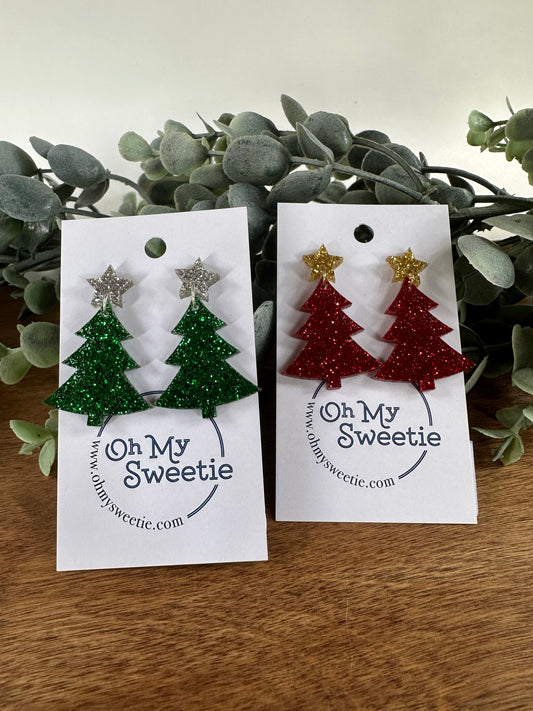 Christmas Tree Earrings - Glitter Colors