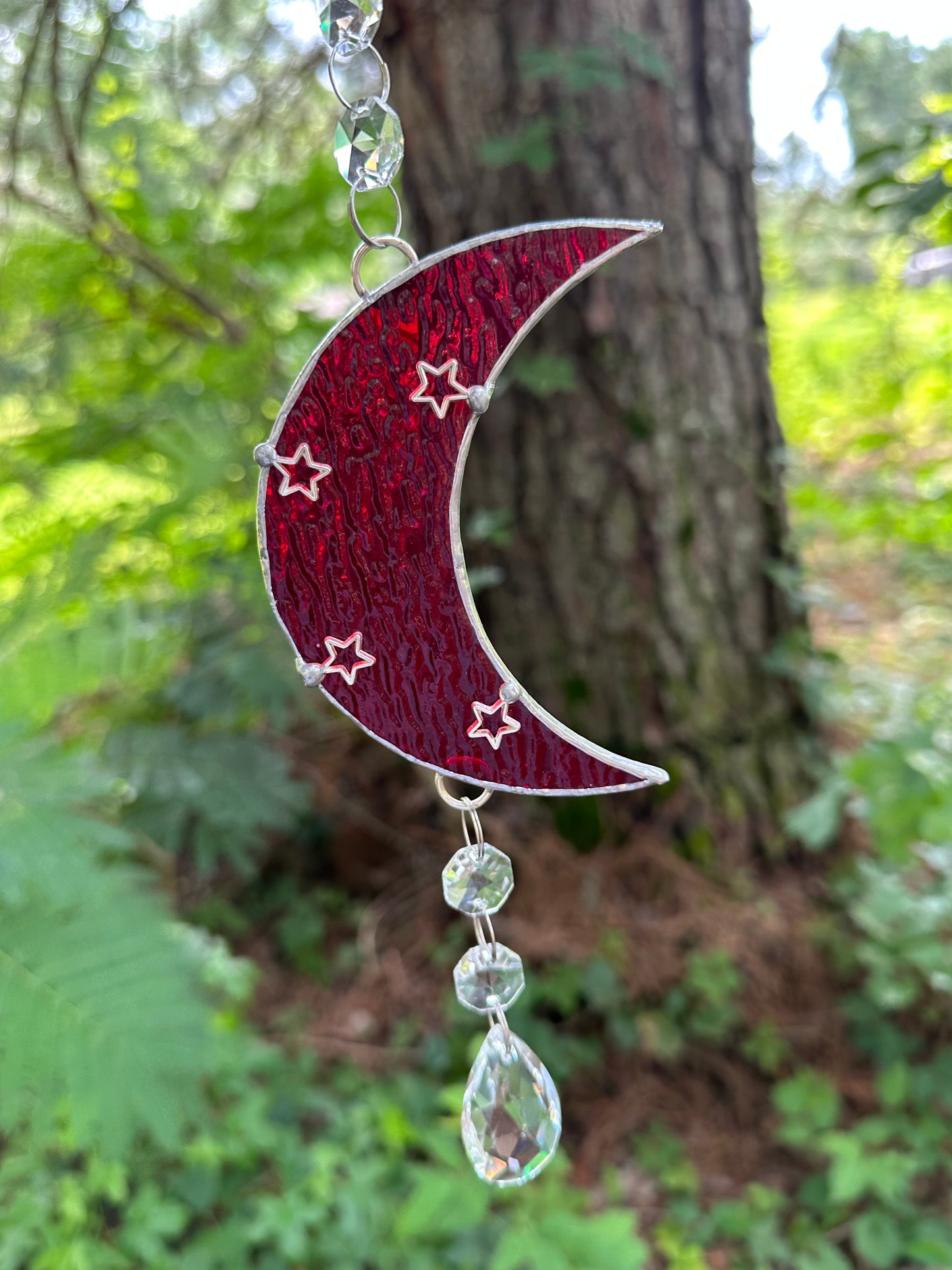 MOON Stained Glass with Crystals and Stars