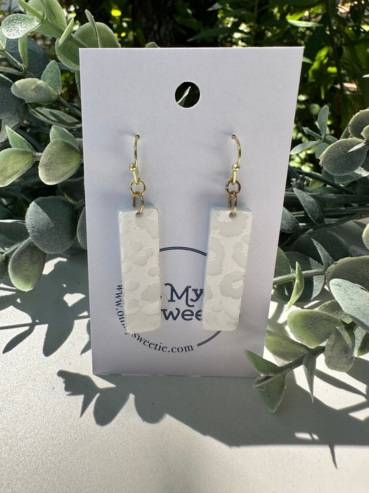 White Leopard Rectangle Earrings