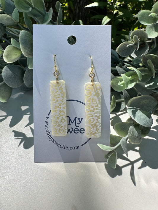 White Lace Rectangle Earrings