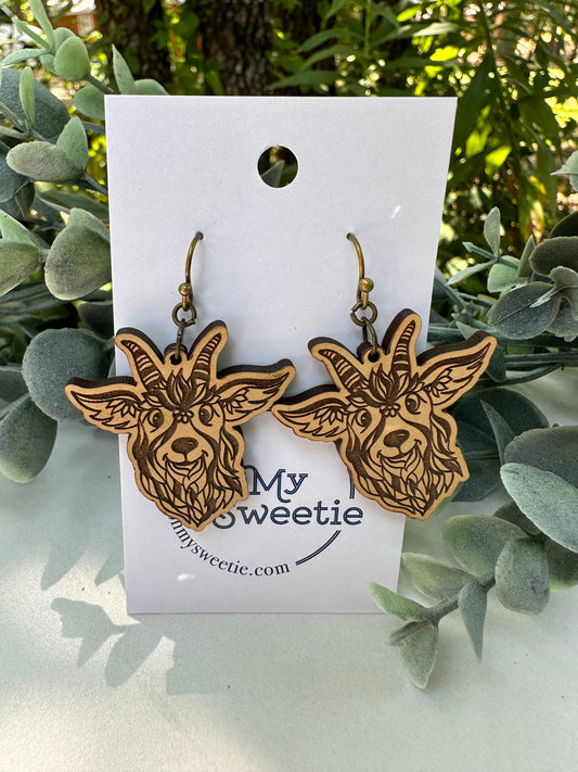 Engraved Goat Earrings