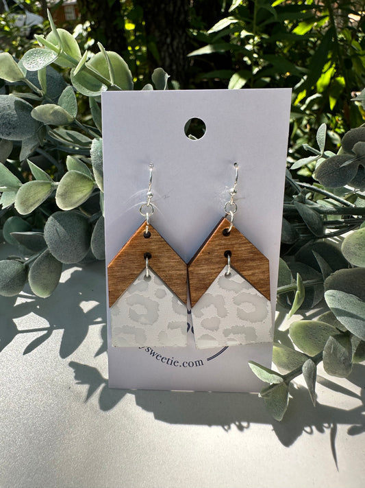 White Leopard Arrow Earrings