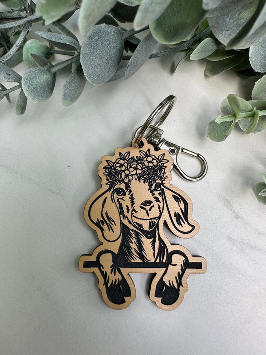 Floral Goat Keychain