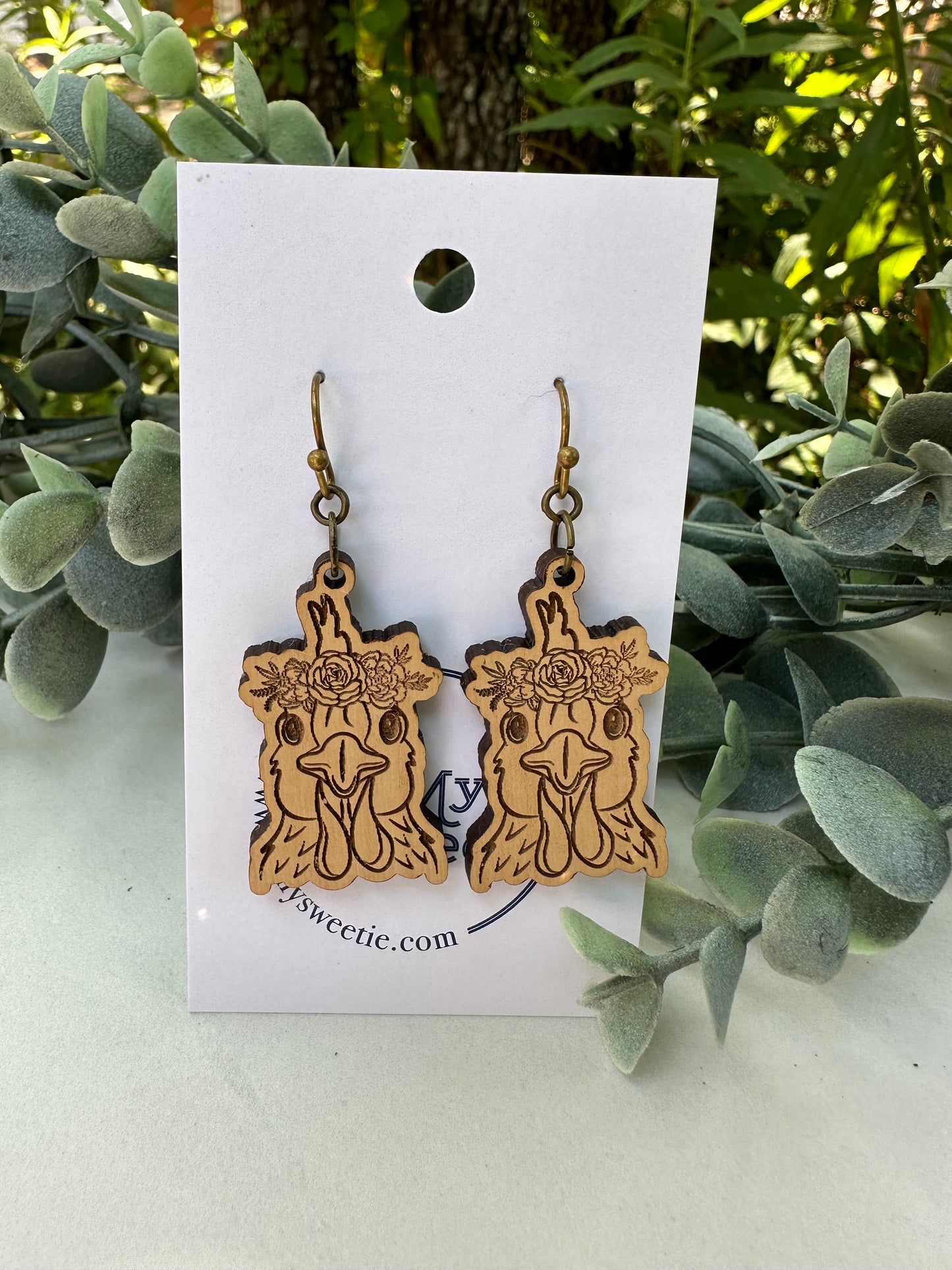 Engraved Floral Chicken Earrings