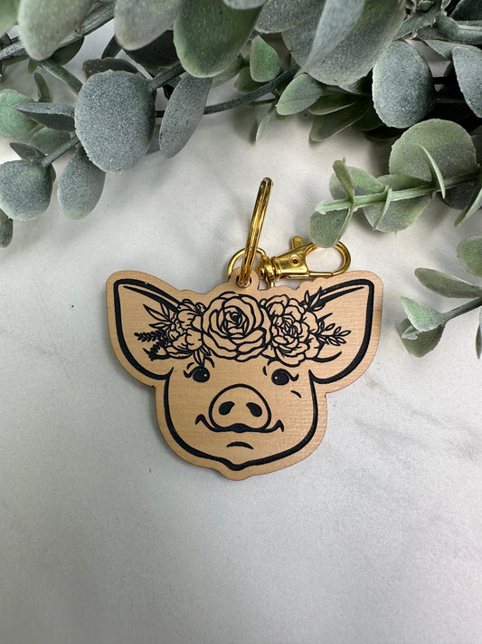 Floral Pig Keychain