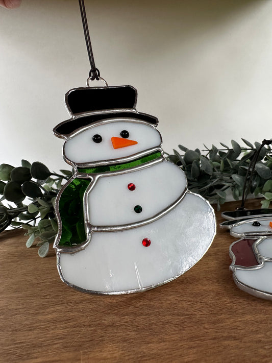 Snowman,  Stained Glass Ornament