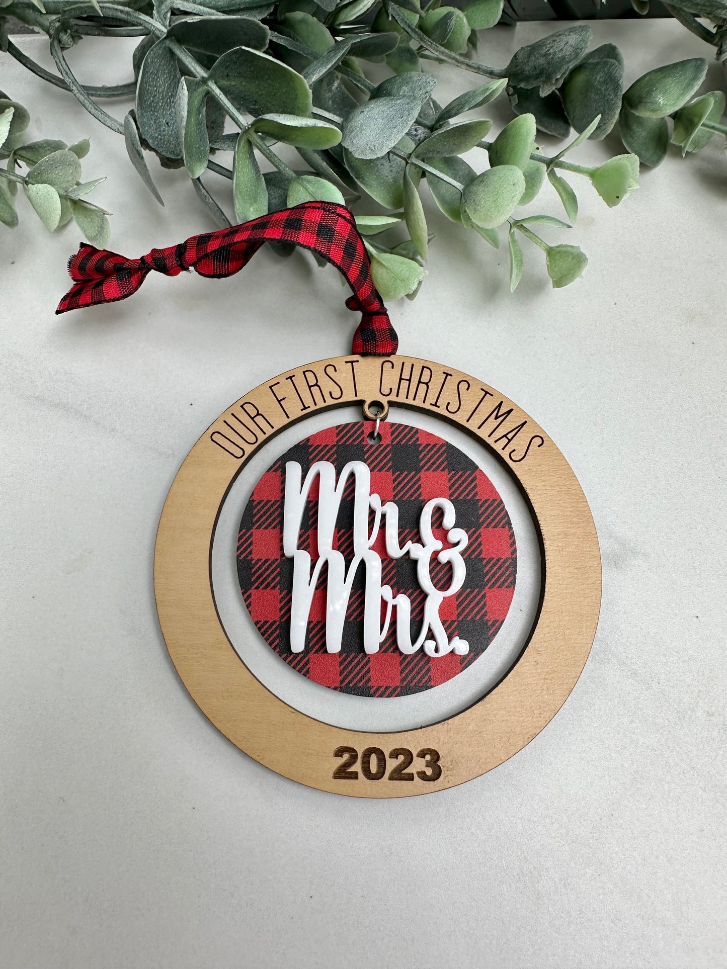"Our First...Mr. & Mrs."  Ornament (Green plaid)