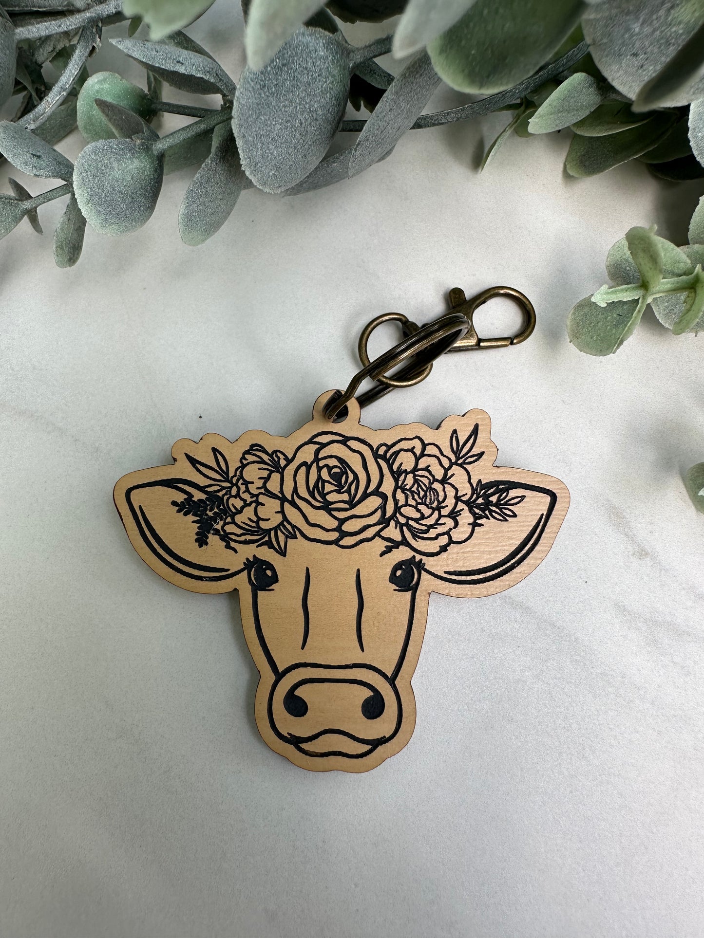 Floral Cow Keychain
