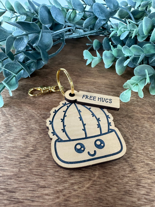 "Free Hugs" Cactus keychain