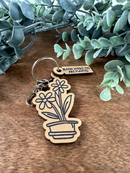 "Bloom Where You Are Planted" Flowerpot Keychain