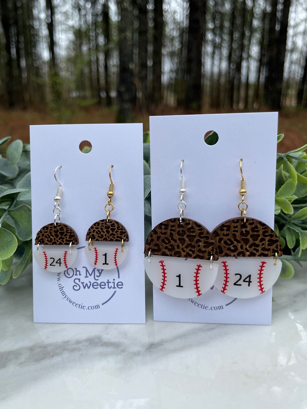 Baseball Leopard Small Round Custom Earrings