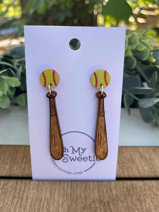 Softball & Bat Earrings