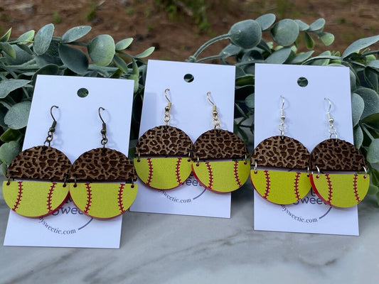 Softball Medium Round Leopard Earrings