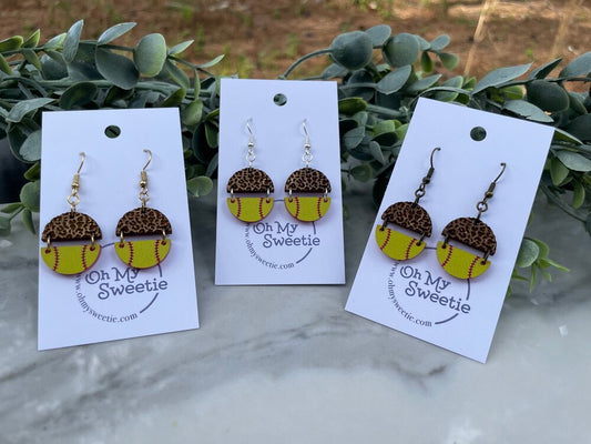 Softball Small Round Leopard Earrings